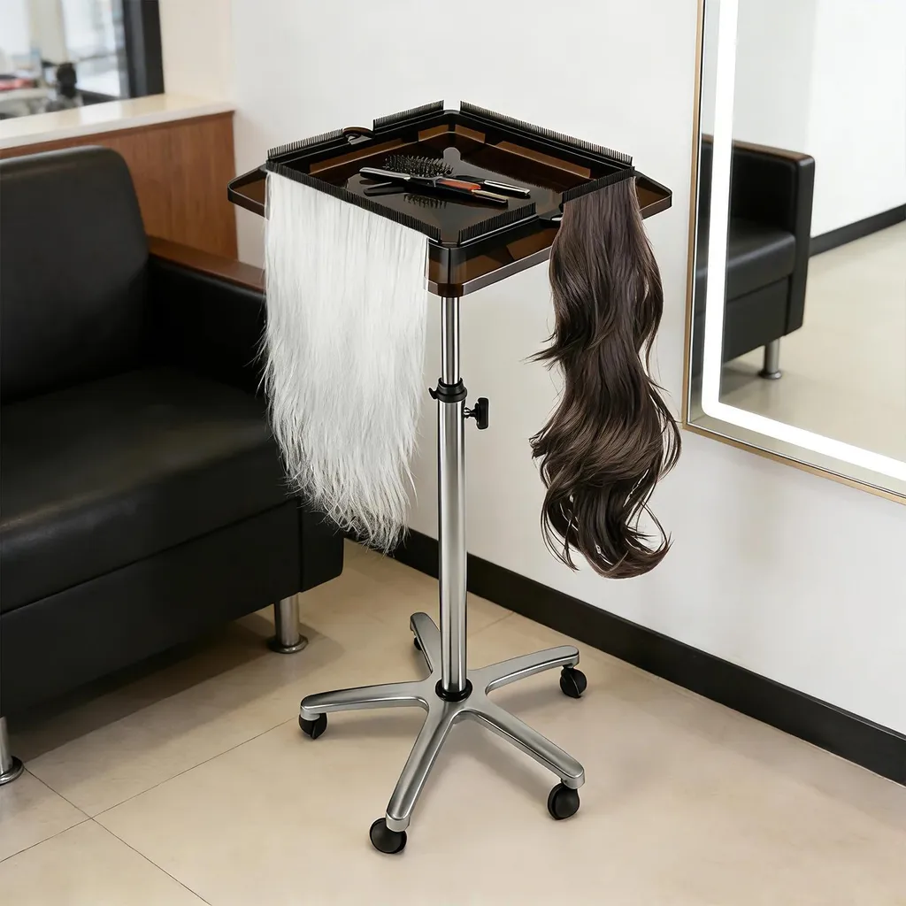 Support perruques professionnel en métal avec plateau de rangement - 9