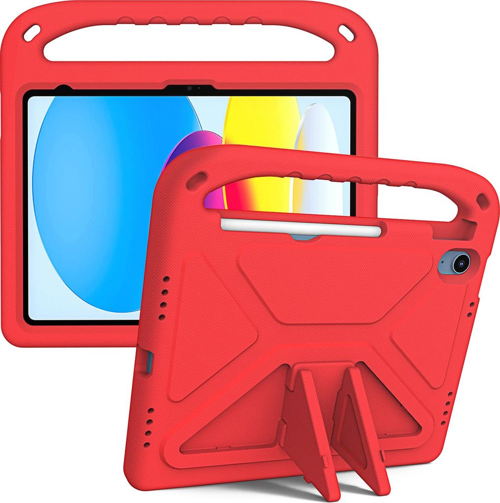 Hülle für Apple iPad (2025) 11"/iPad 11th A16, Leichte Stoßfeste Eva Kinder Schutzhülle mit Griff und Faltbarem Ständer Rot