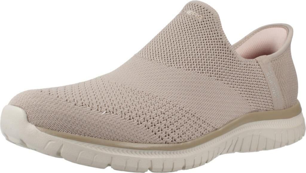 A single beige Skechers women's sneaker is shown from the side against a white background.