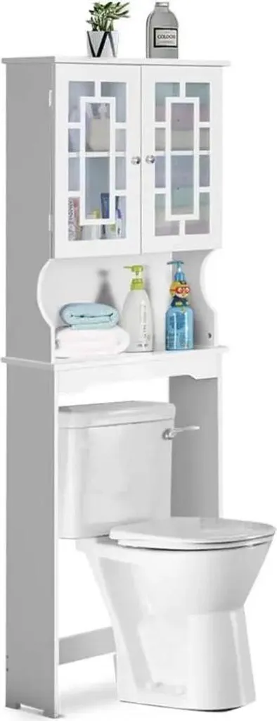 Étagère de salle de bain 3 tablettes en métal et bois blanc - Modèle B50