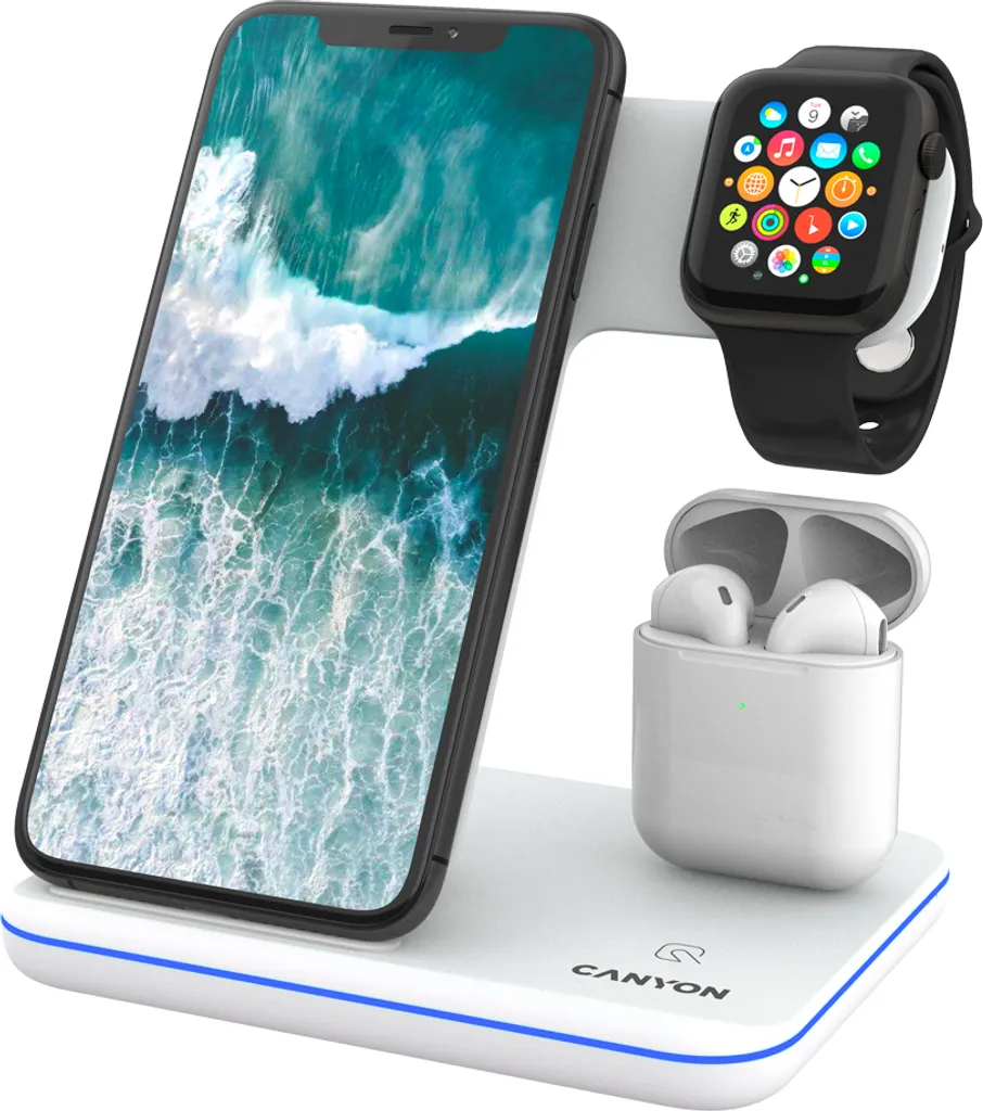 Chargeur Canyon Wireless Dock 3in1 QI Apple 15W Blanc Station Induction