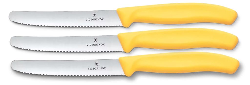 Victorinox Tafelmesser Swiss Classic | 3 Stück | Gelb | Swiss Made | scharfe Edelstahlklinge | ideales Frühstücksmesser & Allzweckmesser