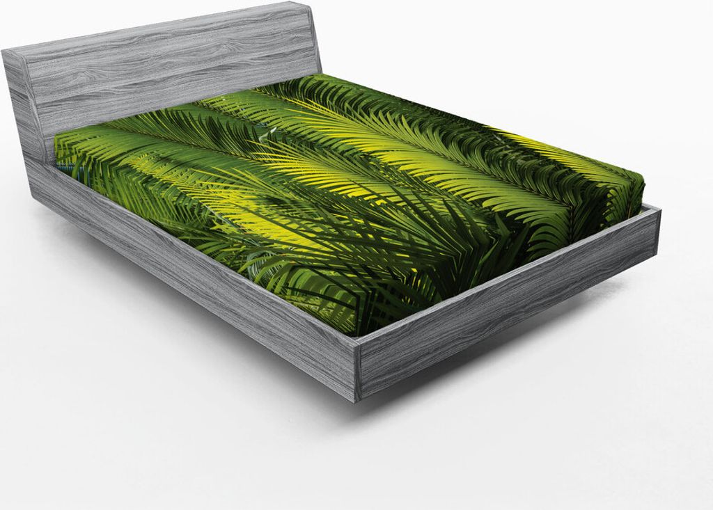ABAKUHAUS Palme Spannbetttuch, Plam-Baum-Laub-tropische Pflanzen verlässt Waldthema-exotisches natürliches Schönheits-Bild, 180 x 200 cm, Grün