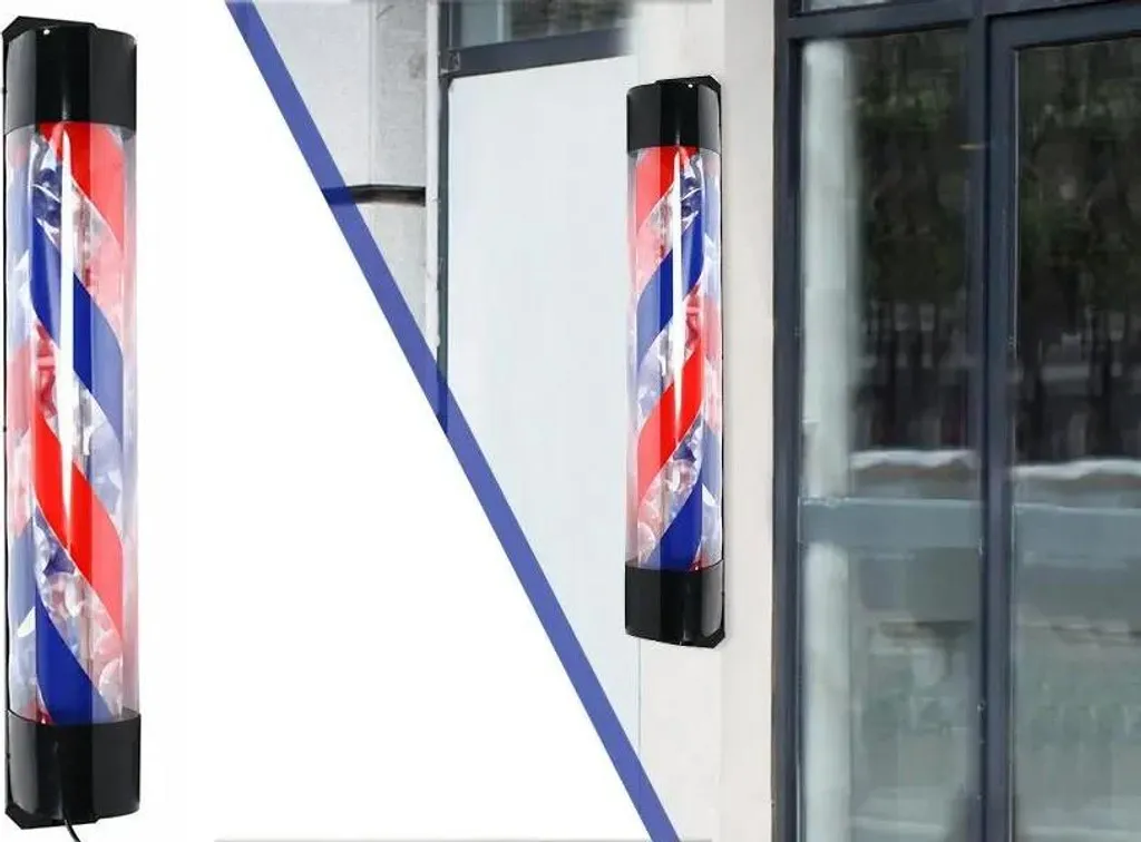 Poteau rotatif de barbier LED 90x13cm Enseigne de salon Bleu Rouge ABS