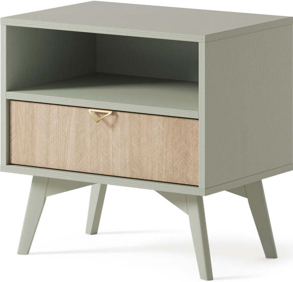 FURNLUX Nachttisch Waldbeige Und Grün 54cm / Hauptfarbe: Beige / Abmessungen: 54 x 54 x 38 cm