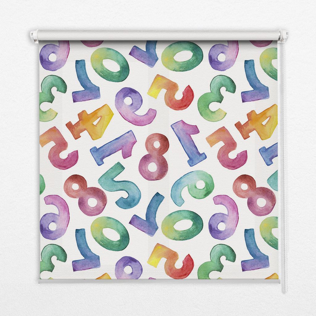 Seitenzug-Rollo Fensterrollo Jalousie - Lichtdurchlässig Springrollos - 100x100 cm - Bunte Zahlen