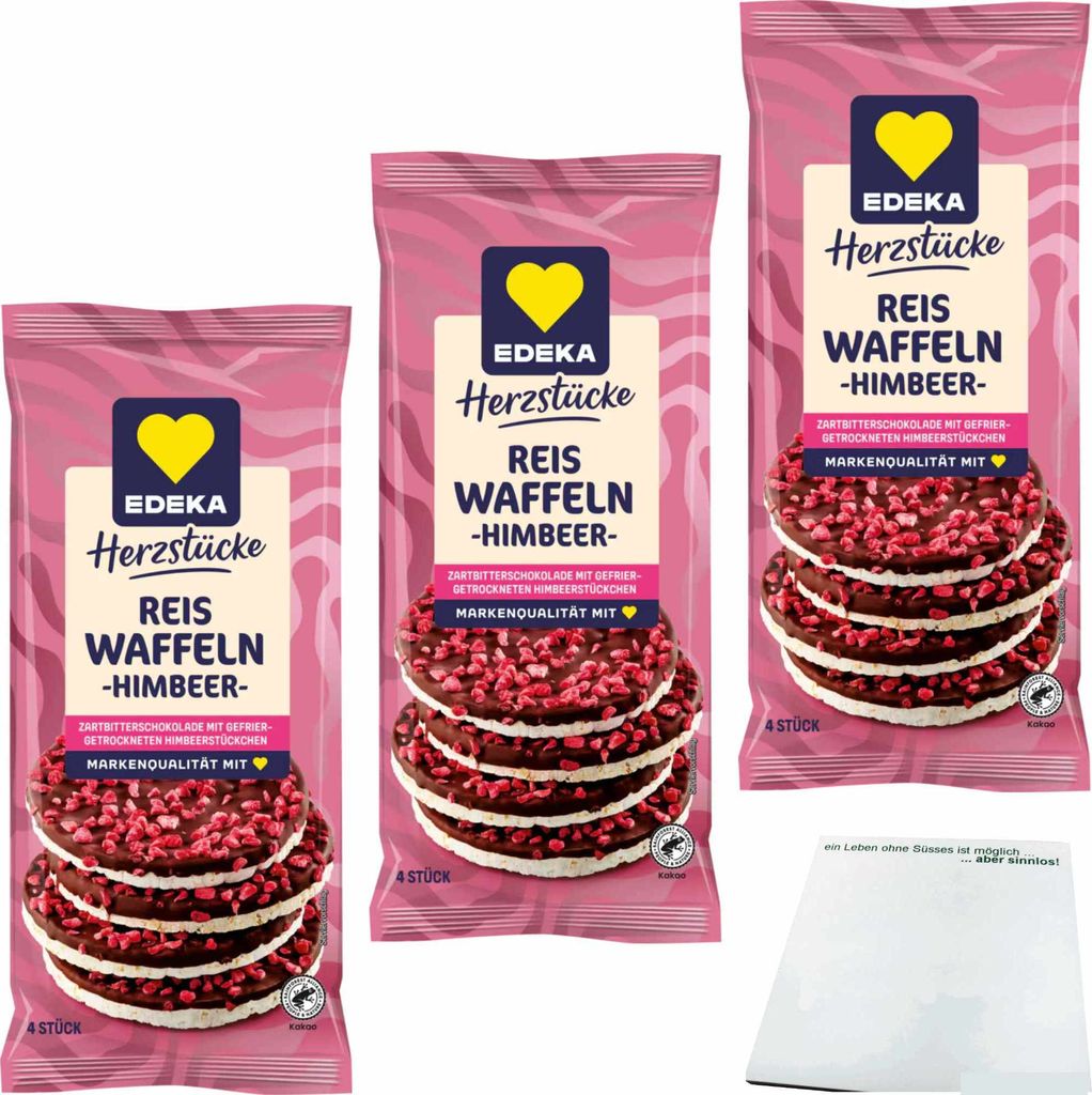 Edeka Reiswaffeln Himbeer mit Zartbitterschokolade 3er Pack Produktbild 