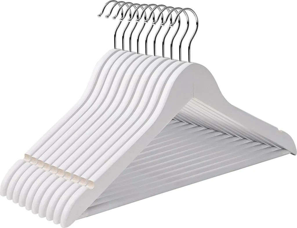 Lot de 10 cintres avec barre à pantalons blancs pour armoire organisée