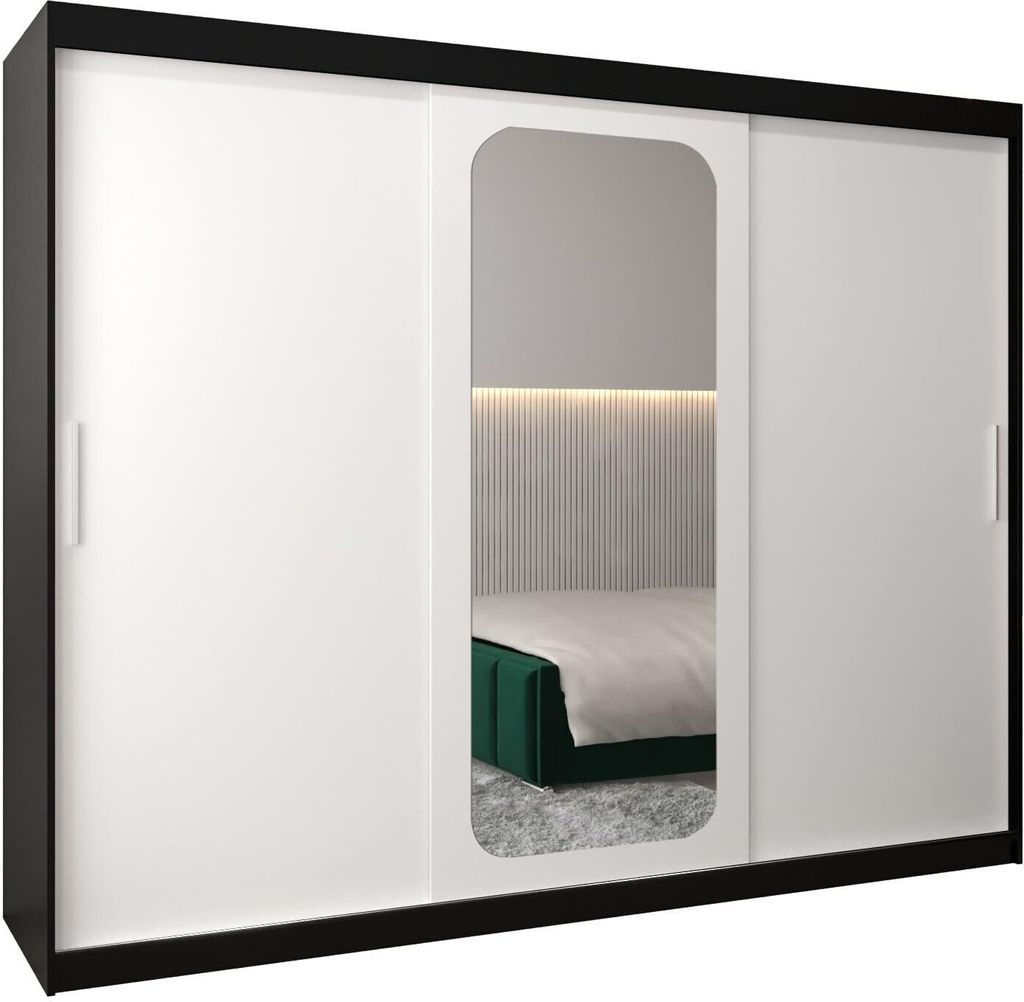 MEBLE KRYSPOL Promo 2250 Schlafzimmerschrank drei Schiebetüren - Mattschwarz + Mattweiß