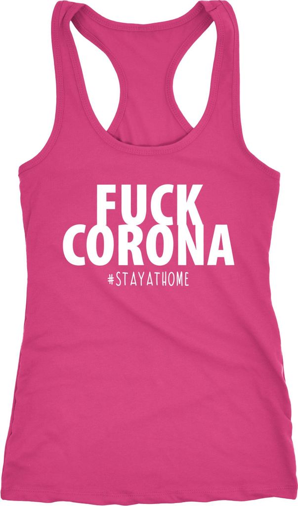Damen Tanktop Fuck Corona #stayathome Statement Appell Pandemie RacerbackTrägershirt Moonworks alt-rosa XL