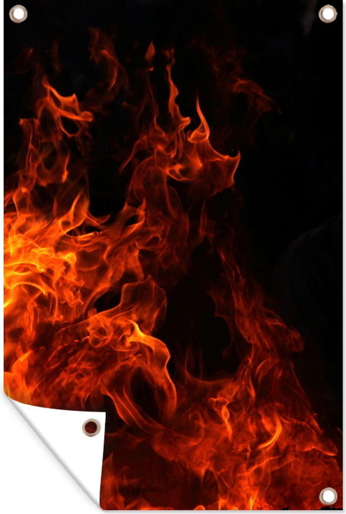 MuchoWow 80x120 cm Outdoor-Poster Gartendeko Sichtschutz Garten Poster für den Garten Große und lange Flammen auf einem schwarzen Hintergrund