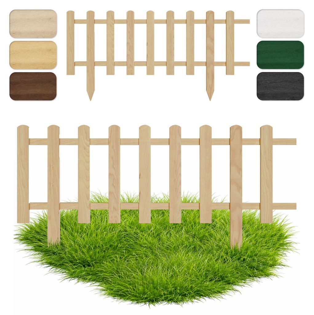 Floranica Zierzaun aus Holz 100 x 30 cm Natur (imprägniert) Steckzaun als Beeteinfassung Rasenkante Tierzaun Bauernzaun