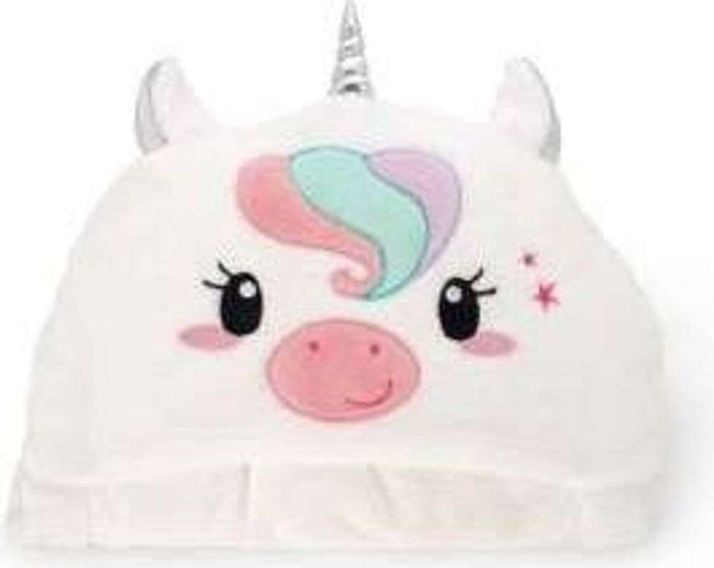 A plush unicorn blanket with a hood.