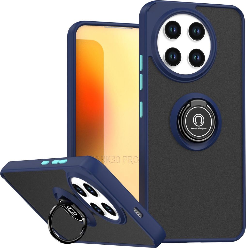 Hülle für Tecno Spark 30 Pro Matte Transluzent TPU Stoßfest Schutzhülle mit Ring Halter Ständer Blau