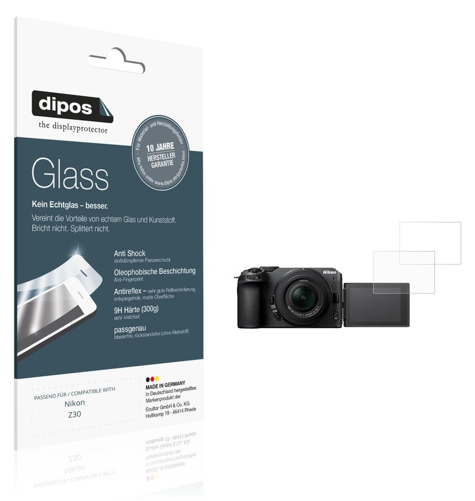 2x Schutzfolie für Nikon Z30 matt - Anti-Shock 9H Folie dipos Glass Kunststoffglas