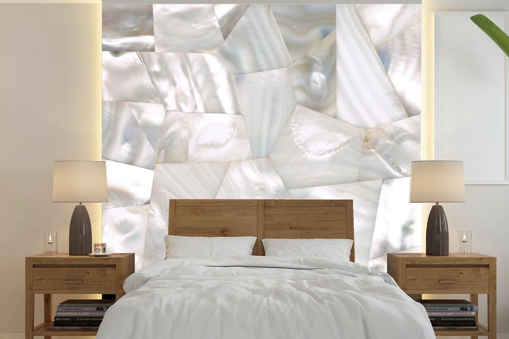 MuchoWow Fototapete für Wohnzimmer oder Schlafzimmer Wandtapete Vinyl Motivtapete Naturnahes, glänzendes Perlmutt - 300x300 cm - Wanddekoration
