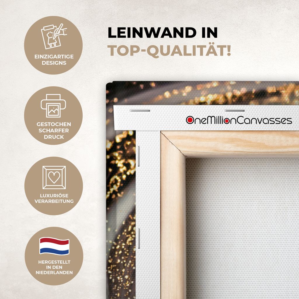OneMillionCanvasses - Leinwandbilder - 140x90 cm, Marmoroptik - Gold - Glitter - Luxus - Marmor - Weiß, Wandbilder Kunstdruck Wanddekoration - F...