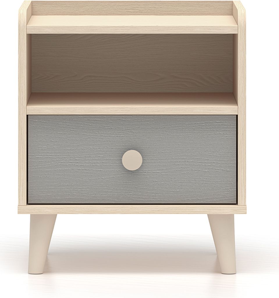 Nachttisch Alycia mit 1 Schublade, Beige - Grau - Holzoptikeffekt, 45cm