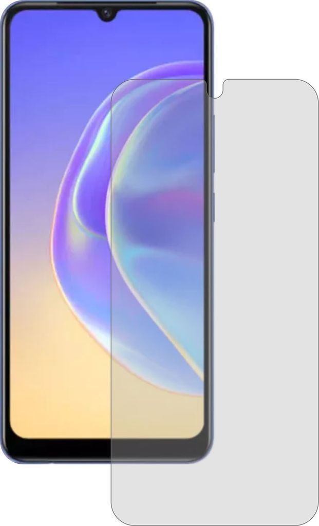 A screen protector is shown next to a smartphone.