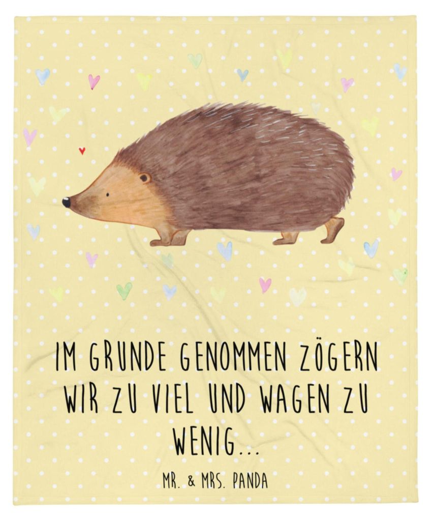 Mr. & Mrs. Panda Sofadecke Igel Herzen - Gelb Pastell - Geschenk, Leben, Lustige Sprüche, Tagesdecke, Vertrauen, Herz, Bettdecke, Kuscheldecke, Pl...