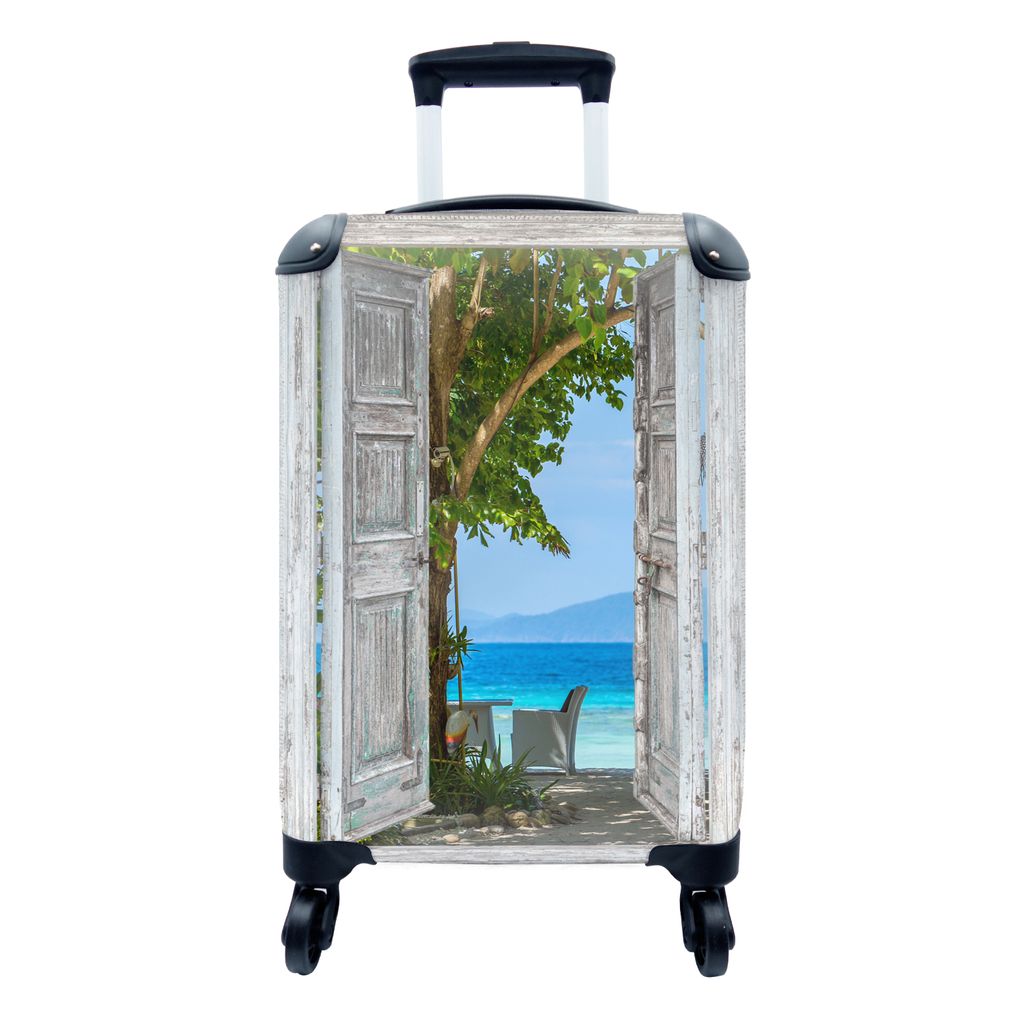 MuchoWow Koffer Handgepäck Trolley Rollkoffer Kleine Reisekoffer mit 4 Rollen - Strand - Tropen - Meer - Blick - Cabin Size < 55x40x23 cm & 55x4...