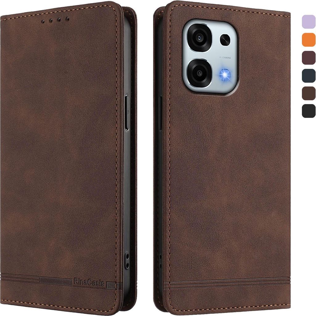 Hülle für Oppo A6 Pro 5G/Oppo A6 Pro 4G, Retro Kunstleder Ständer Klapphülle mit Kartenfächer und Magnetische Braun