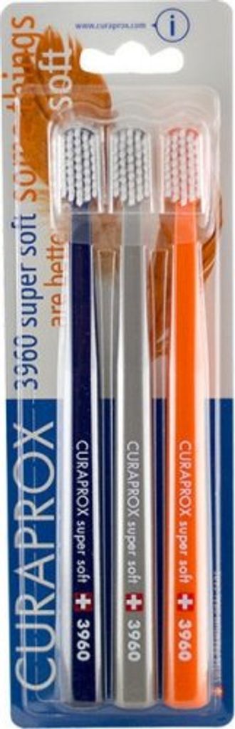 Product packaging for a set of three toothbrushes.