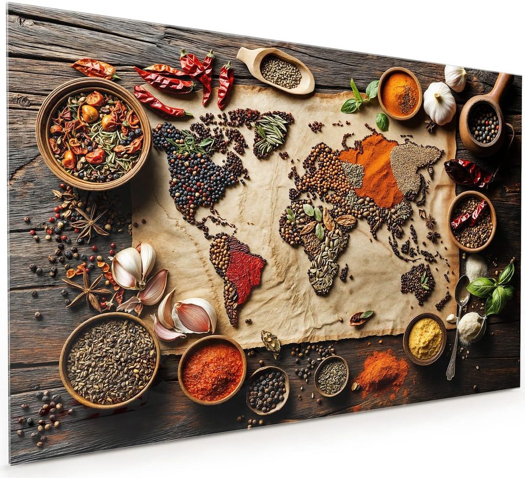 Küchenrückwand Spritzschutz Glas mit Motiv Weltkarte Vintage 40 x 40 cm