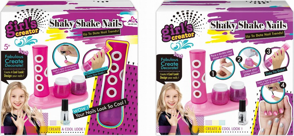 Kinder Nagelstudio mit Glitzer Shaker - Maniküre Set Nageldesign Kreativspielzeug