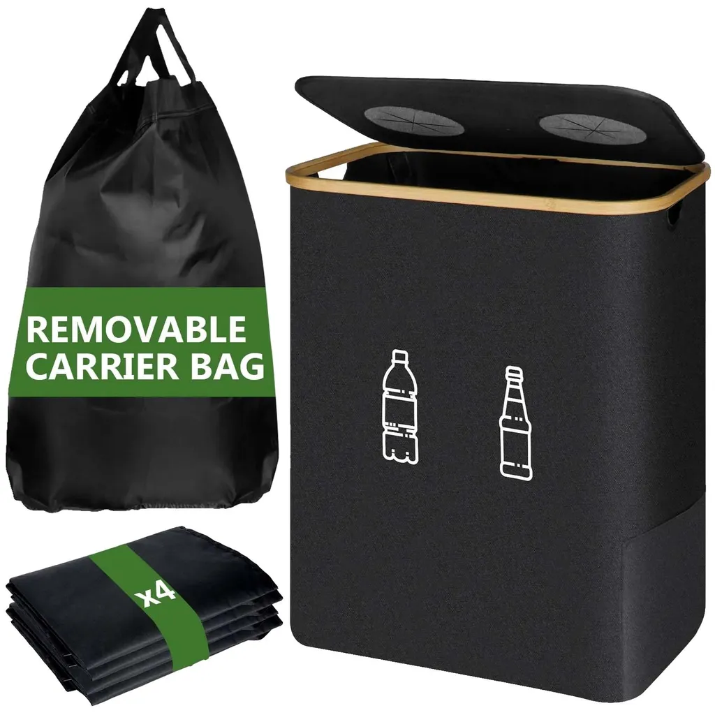 Station de tri sélectif 160 litres noire, poubelle grand volume