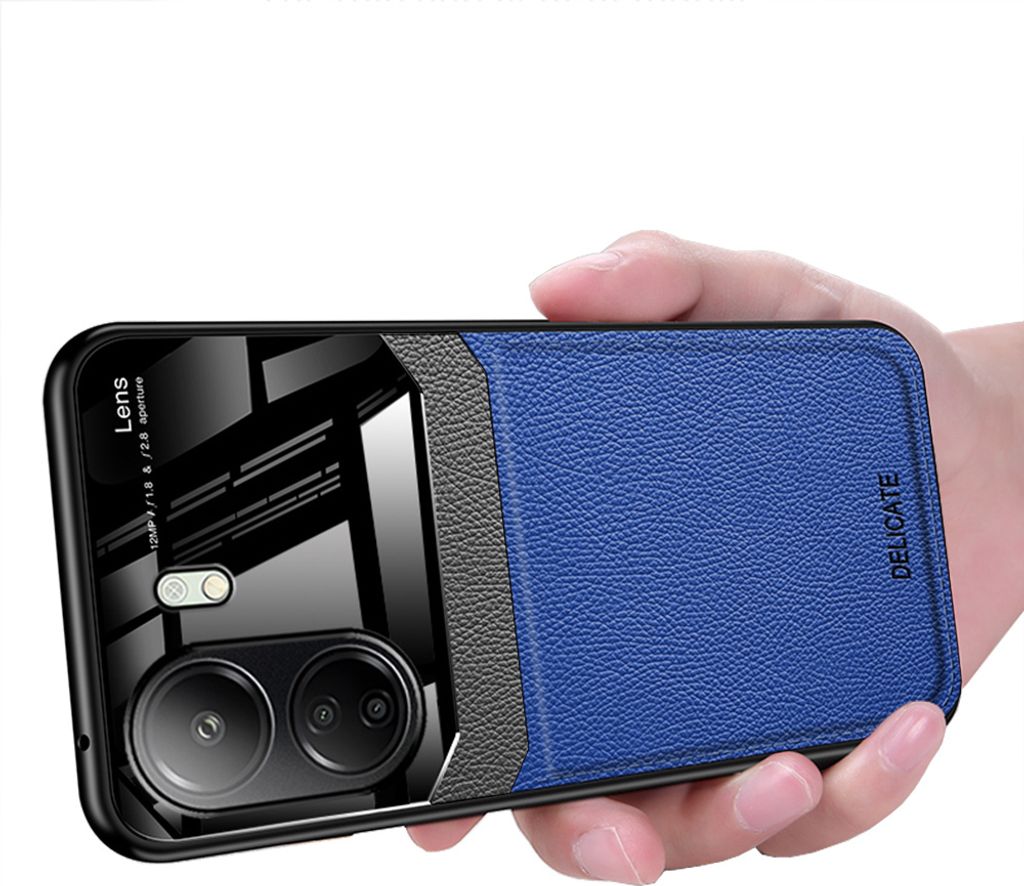 Galaxy S24 Hülle, TPU Anti-rutsch Leder Glas Len Hybrid Schutzhülle für Xiaomi Redmi 13C /Poco C65 Blau
