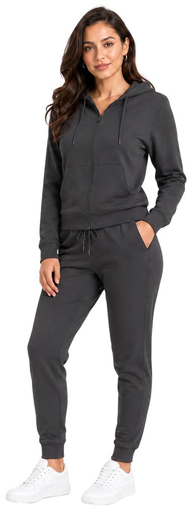 Damen Jogginganzug einfarbig 100% Baumwolle 586 Anthrazit L Produktbild 