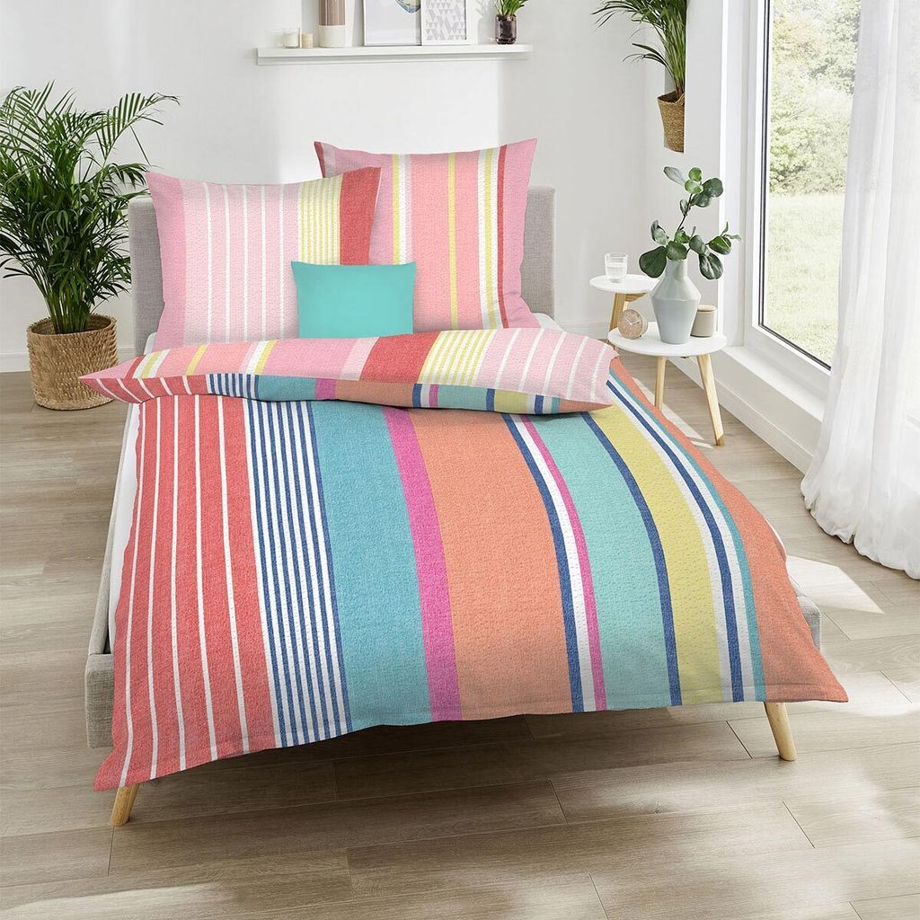 Traumschlaf Seersucker Bettwäsche Dutch bunt 155x220 cm + 80x80 cm