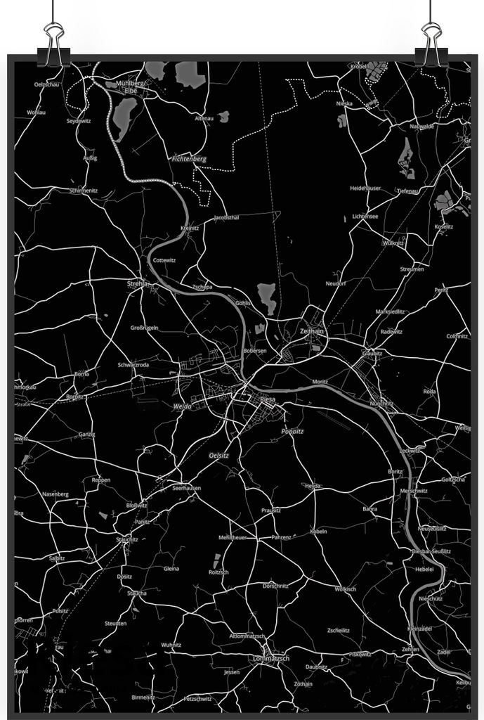 Mr. & Mrs. Panda Bild Riesa DIN A0 - Geschenk, Plakat, wanddeko, Wandbild, Kunstdruck, Stadt Dorf Karte Landkarte Map Stadtplan, drucke
