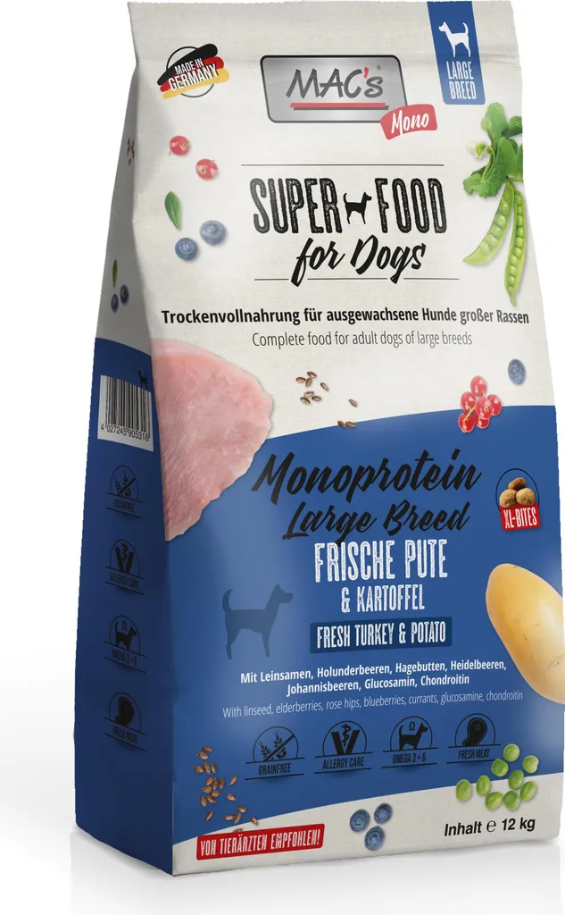 Cibo per Cani MAC's DOG Mono Tacchino 12kg - Qualità Tedesca Senior