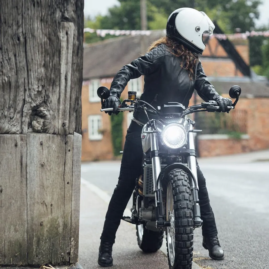 Veste Moto Femme en Cuir Merlin Bristol D3O Noir S - Coupe Vintage Chic