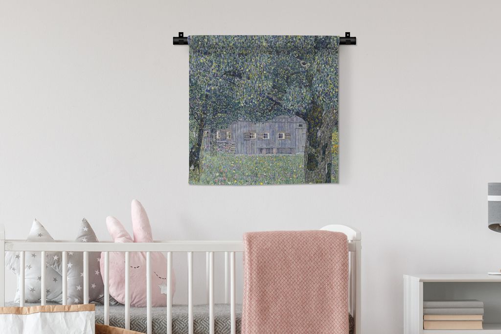 MuchoWow Wandteppich Wandbehang Bauernhaus in Oberösterreich - Gustav Klimt 60x60 cm Tapisserie Dekoration Wandtuch - Dekorationen - Wand Decke