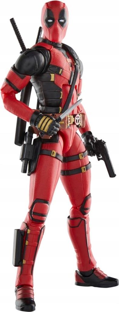 A full-body shot of a Deadpool action figure.