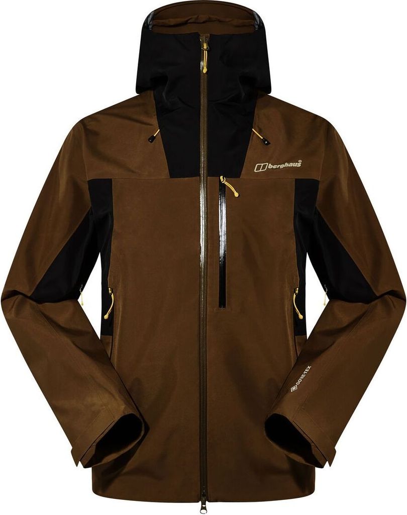Wasserdichte Ridge-Seeker Jacket von Berghaus in Braun mit schwarzem Einsatz und Reißverschluss.