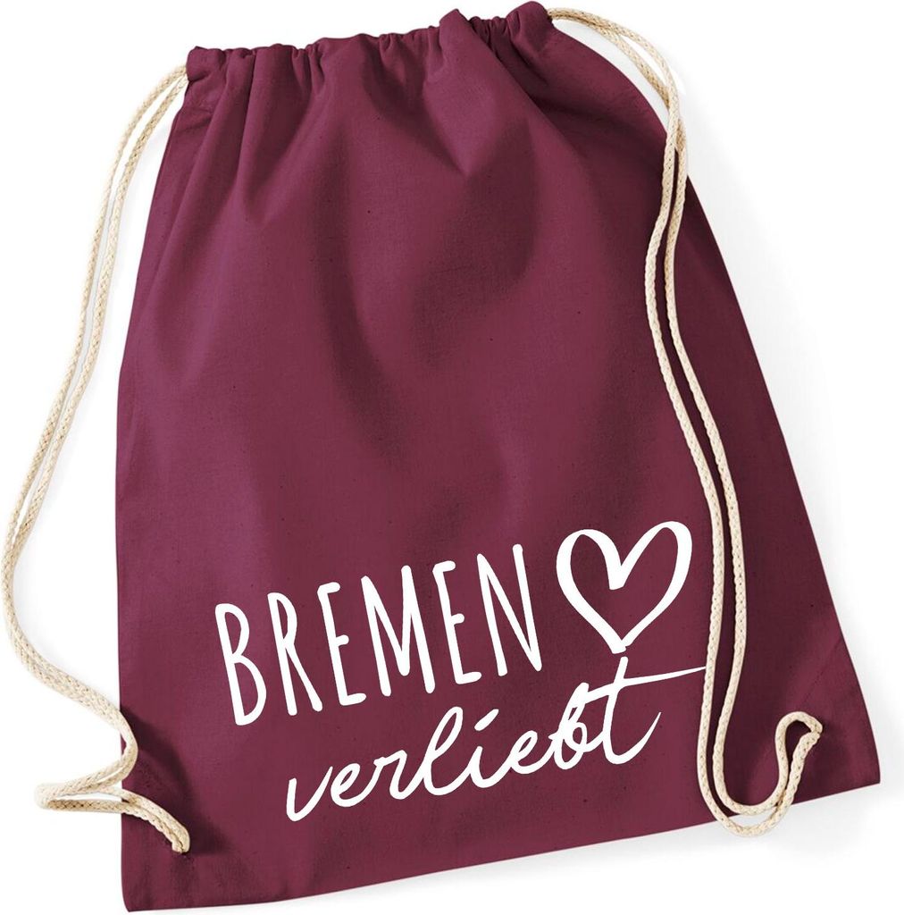 Huuraa Turnbeutel Bremen verliebt 12 Liter Burgundy Baumwolle Rucksack Geschenkidee