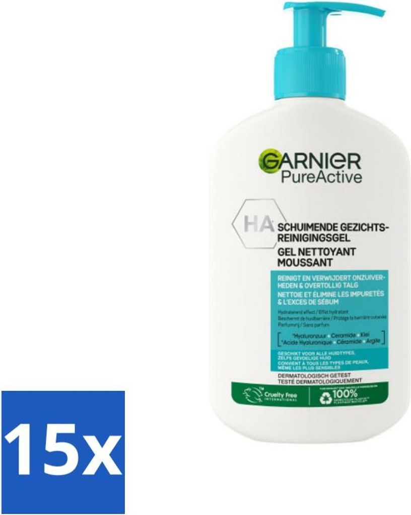 Garnier - Pure Active - Gesichtsreiniger - Feuchtigkeitsspendend - 250 ml - Vorteilspack - 15 Stücke