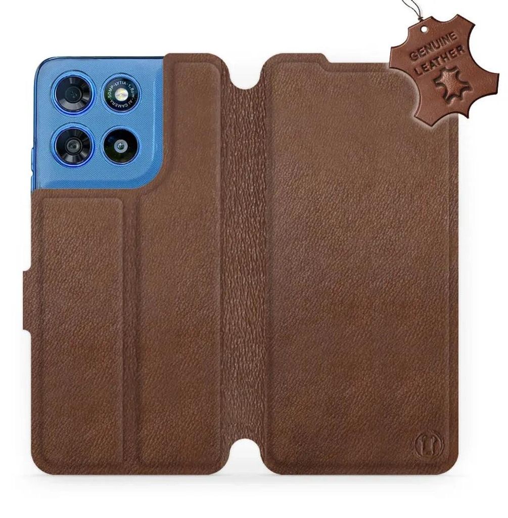 Echtleder Handyhülle für Motorola Moto G57 Power, Mobiwear Leather, Braun