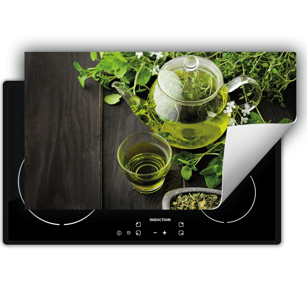 DarHaus Piastra di copertura per fornelli 90x52 cm Tappetino antiscivolo Roll-up, Verde - Tea