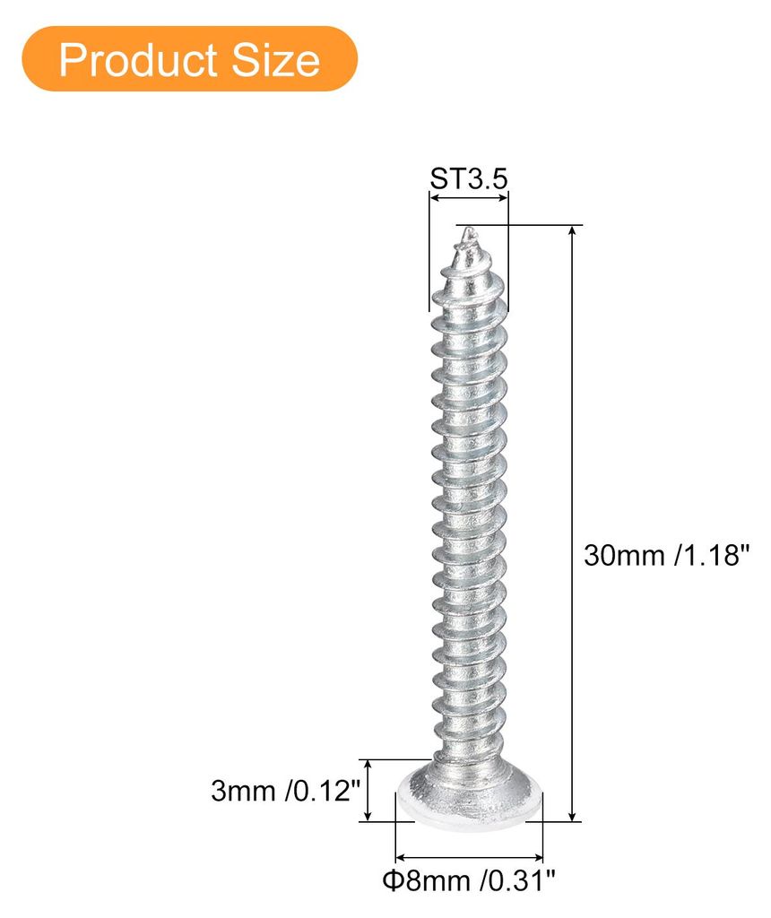 ST3.5x30mm 50Stk Wei?e Schrauben Senkkopf Holz Selbstschneidend Schrauben Flach Kopf Kreuzschlitz Holzschrauben fš¹r Holzarbeiten