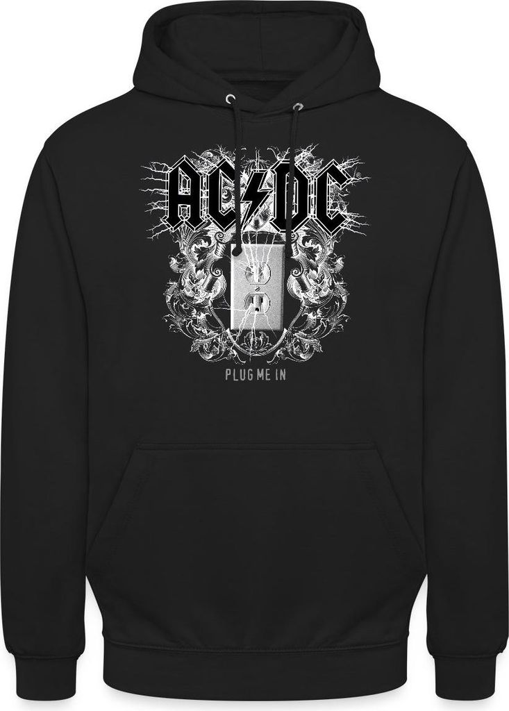Spreadshirt AC/DC Logo Plug Me In Videoalbum Uni Hoodie, S, Schwarz
