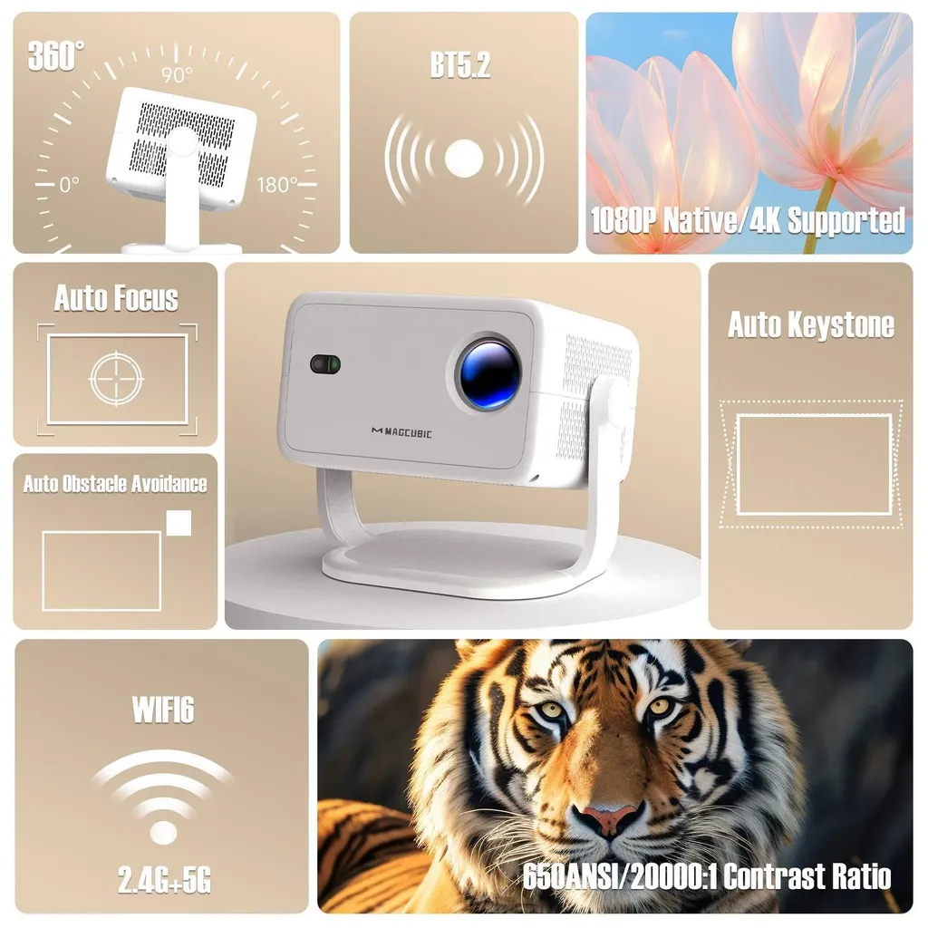 Projecteur 1080p Haute Résolution avec Correction Automatique Blanche