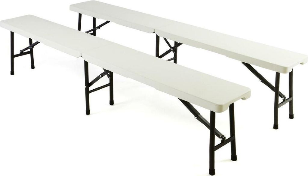 VCM 2er Set Klappbank Bierbank Campingbank | mit integriertem Griff | klappbar | weiß | Gummischoner an den Füßen | Maße L. 180 x B. 25 x H. 41 cm