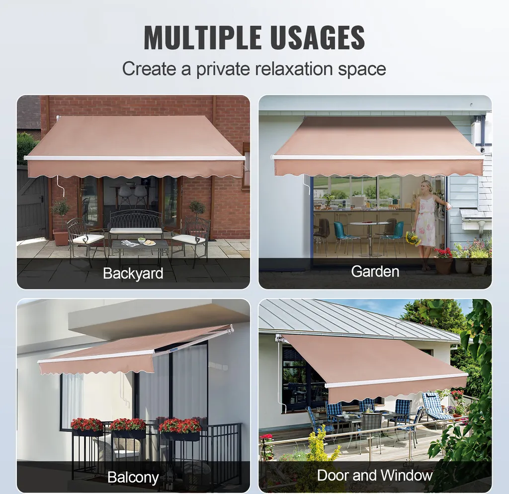 Store de terrasse rétractable avec manivelle et toile imperméable