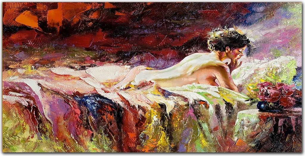 Coloray Bild aus Leinwand 100x50 Leinwand Dekoration - Bett weibliche Blüten