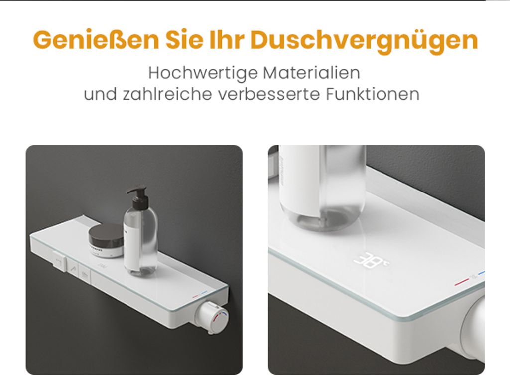 EMKE Duschsystem mit Thermostat, 36x24cm Regenduschkopf, Produktbild 7